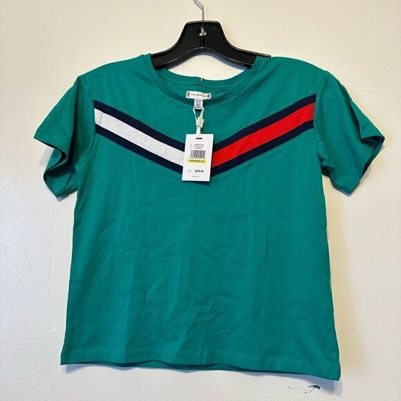 Tommy Hilfiger flag tape cotton tee size 8–10, NWT - Picture 2 of 4